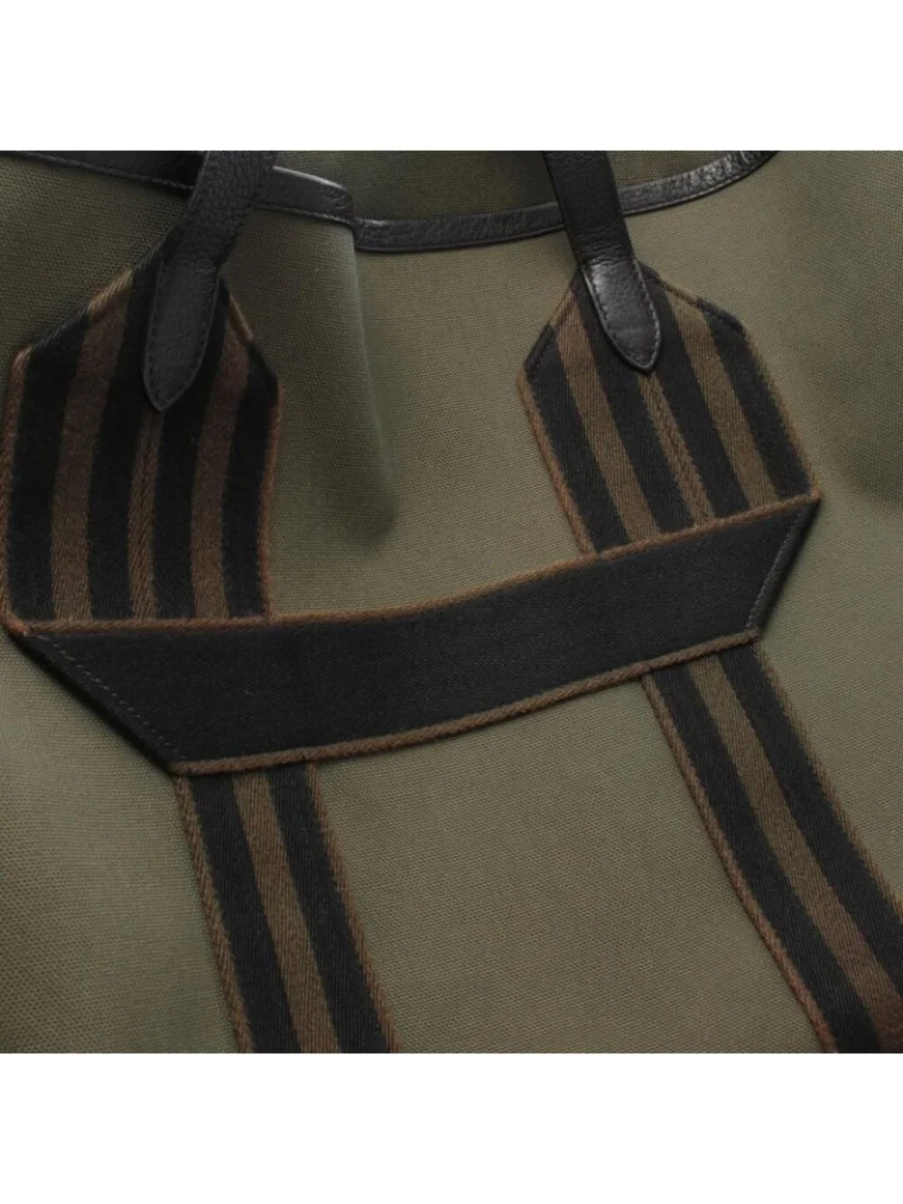 Hermes Tote Pure Sangle Vert Blanc Black Ebene Canvas Leather
